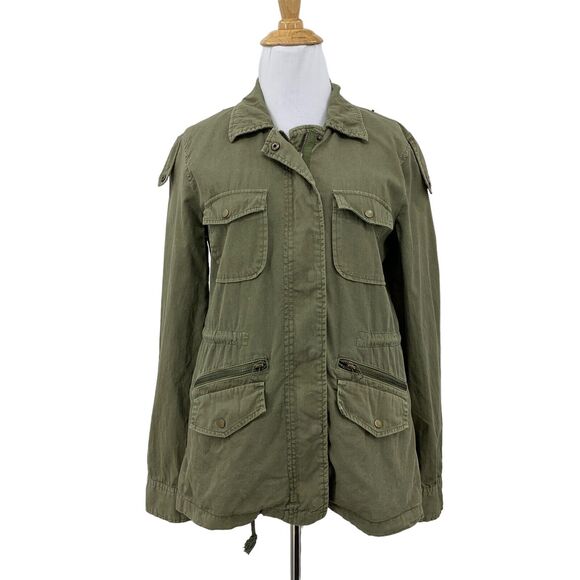 Lily Aldridge Velvet Army Jacket Womens S Small Full Zip Snap Safari Pockets - Picture 1 of 13